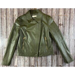 Tory Burch lamb Leather Moto Asymmetrical biker Jacket size 4 color green